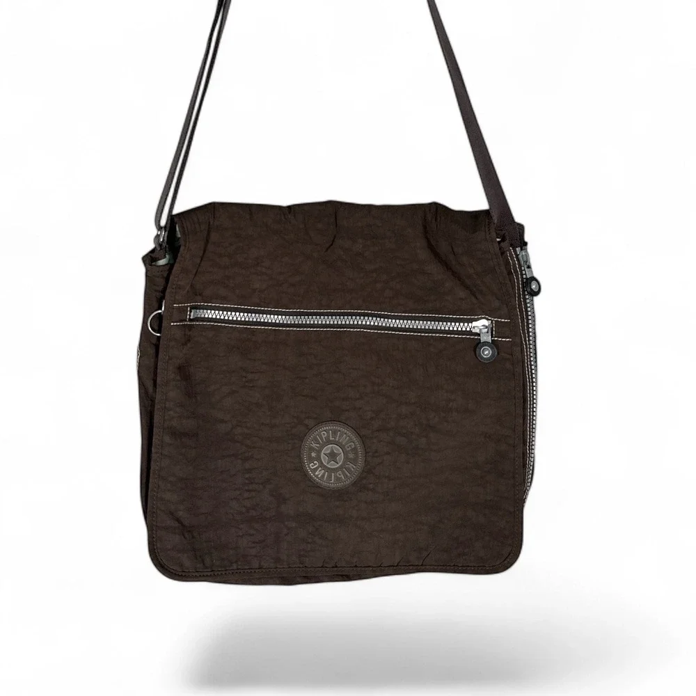 Kipling‎ Messenger Bag Nylon Charcoal Adjustable Strap Pockets Expandable